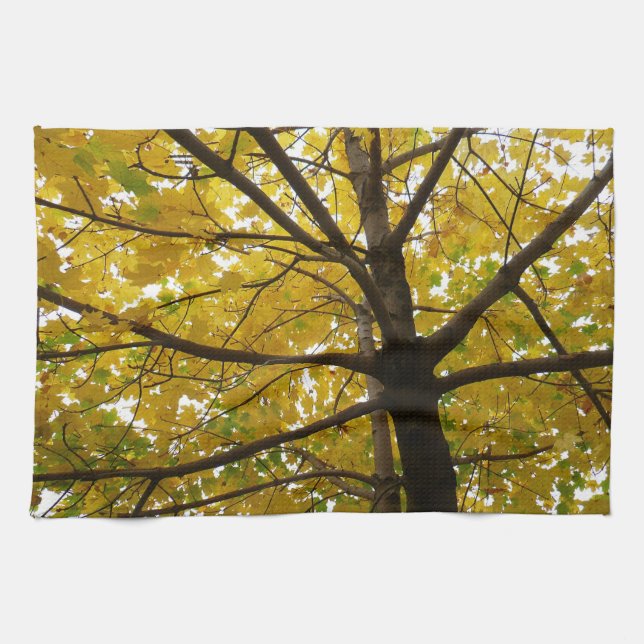 Pair of Yellow Maple Trees Autumn Nature Tea Towel (Horizontal)