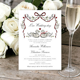 Paired for Life Swans Hand Drawn Wedding Website Invitation