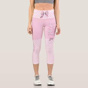 Pairs Well W/ Back To School Funny Pink Plaid Team Capri Leggings