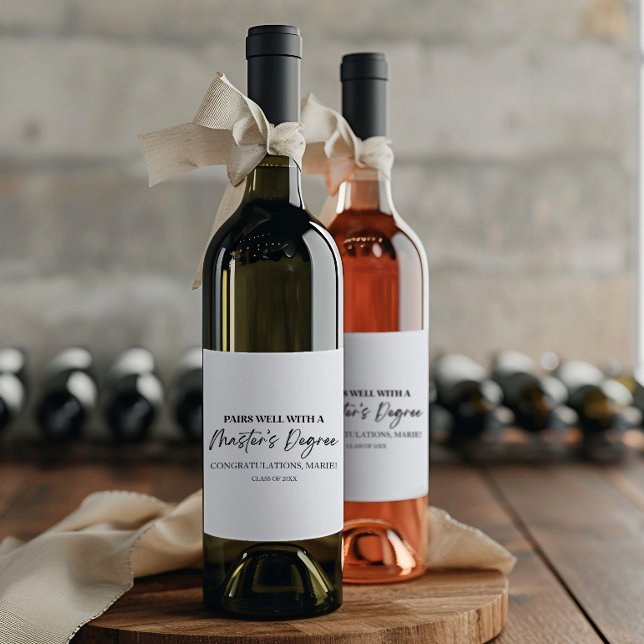 Pairs Well With A Master's Degree Graduation Gift Wine Label (Creator Uploaded)