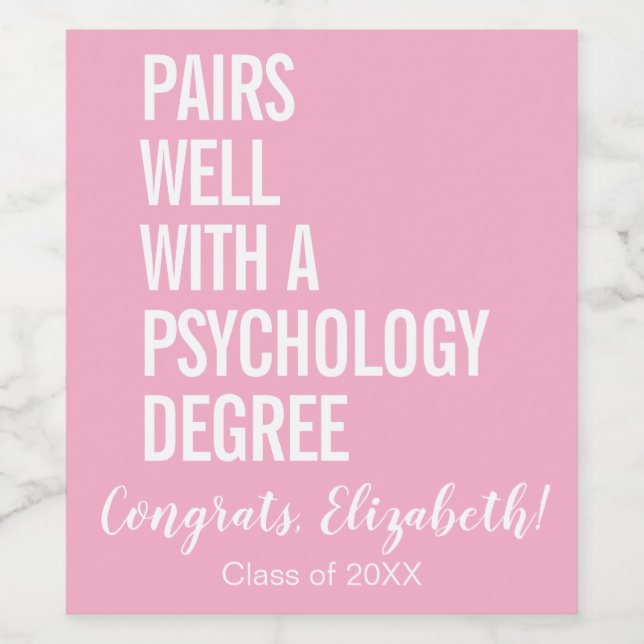 Pairs Well With A Psychology Degree Graduation Wine Label (Single Label)