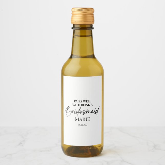 Pairs Well With Being A Bridesmaid Proposal Simple Wine Label (Front)