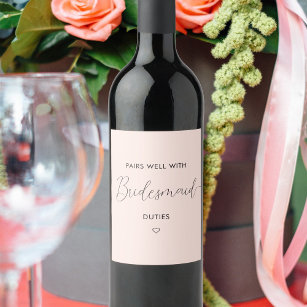 Pairs Well With Bridesmaid Proposal Calligraphy Wine Label