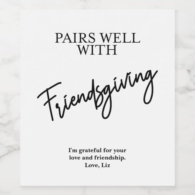 Pairs Well With Friendsgiving Personalised Wine La Wine Label (Single Label)