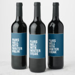Pairs well with funny navy blue wine label<br><div class="desc">Want to know what this wine pairs well with? Winter break. Anything goes on this hilarious customisable wine label! Great for a funny mum gift or even a teacher friend gift. The funny wording is up to you or you can leave it as-is to read "pairs well with back to...</div>