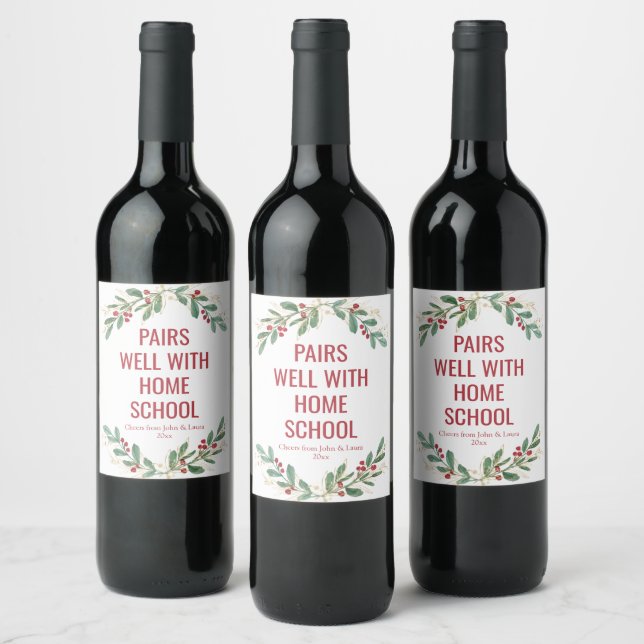 Pairs well with home school Christmas funny Wine Label (Bottles)