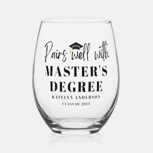 Pairs Well with Master's Degree Graduation Gift Stemless Wine Glass