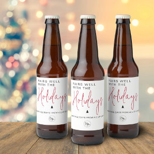 Pairs Well With The Holidays Add Business Logo Beer Bottle Label