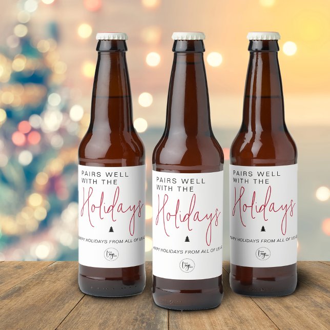 Pairs Well With The Holidays Add Business Logo Beer Bottle Label (Pairs Well With The Holidays Add Business Logo Beer Bottle Label)
