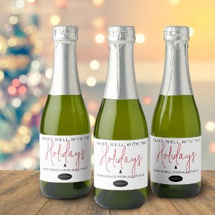 Pairs Well With The Holidays Add Business Logo Sparkling Wine Label