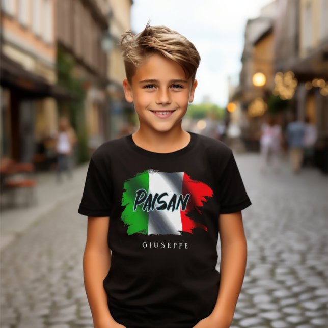 Paisan Brush Stroke Flag Personalised Kids T-Shirt (Funny Paisan Italian Brushstroke Flag
Kids Tee)