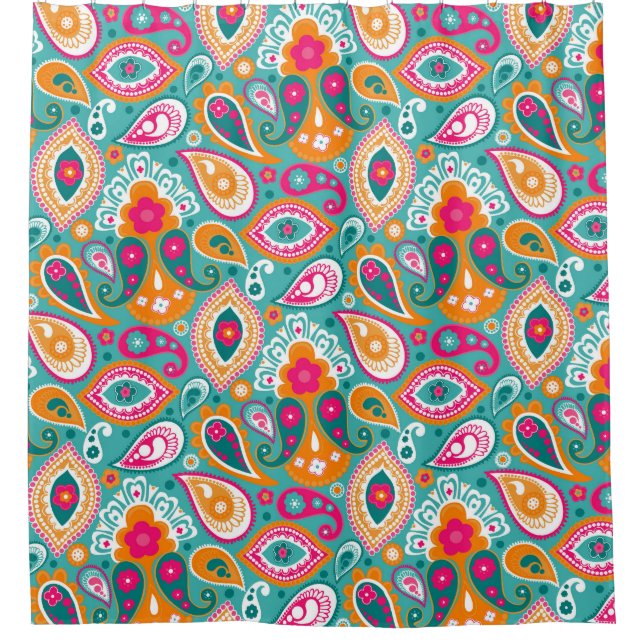 Paisley 70s 60s Boho Retro Shower Curtain (Front)