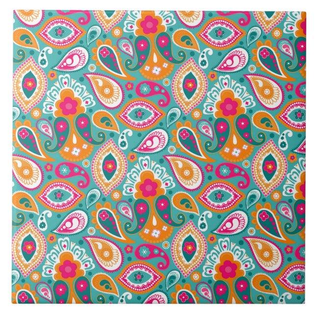 Paisley 70s 60s Boho Retro Tile (Front)
