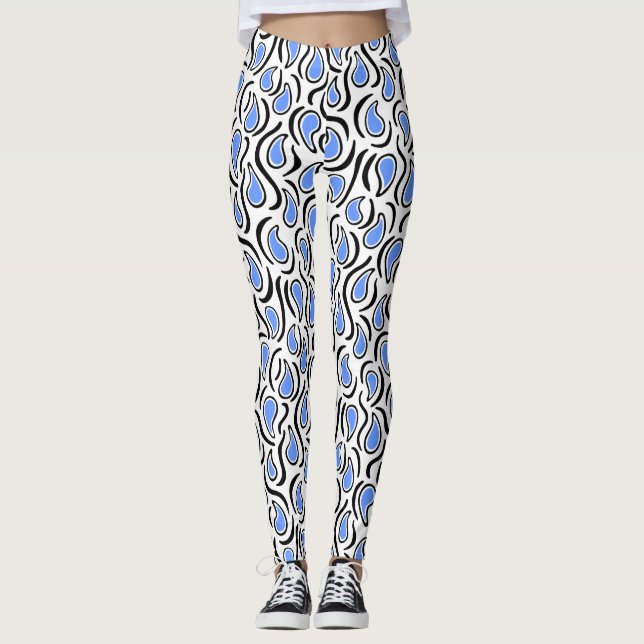 Paisley Abstract 230523 - Baby Blue, B&W Leggings (Front)