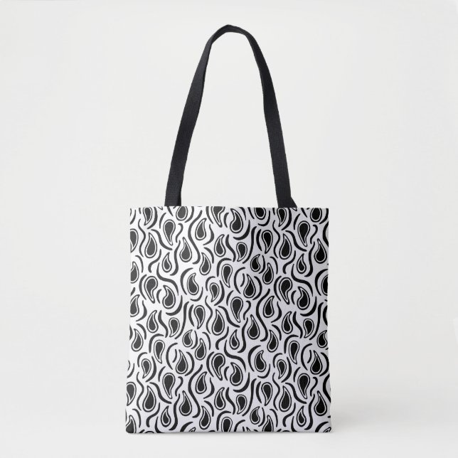 Paisley Abstract 230523 - Black and White Tote Bag (Front)
