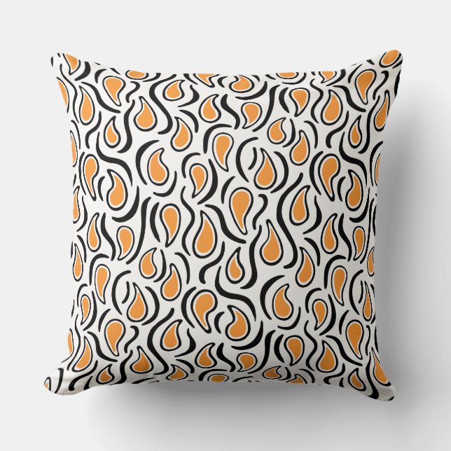 Paisley Abstract 230523 - Light Orange, B&W Cushion (Front)