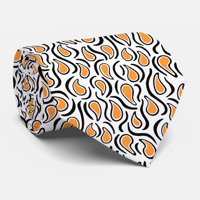 Paisley Abstract 230523 - Light Orange, B&W Tie (Rolled)