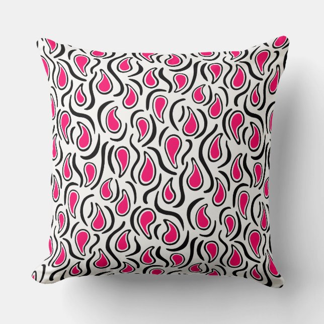 Paisley Abstract 230523 - Neon Red, B&W Cushion (Front)