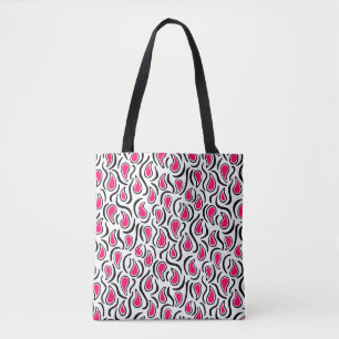 Paisley Abstract 230523 - Neon Red, B&W Tote Bag