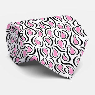 Paisley Abstract 230523 - Pink, Black and White Tie