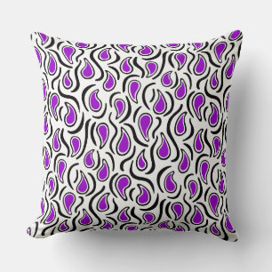 Paisley Abstract 230523 - Purple, Black and White Cushion
