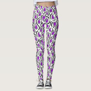 Paisley Abstract 230523 - Purple, Black and White Leggings