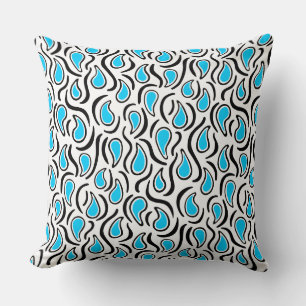 Paisley Abstract 230523 - Sky Blue, B&W Cushion