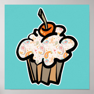 paisley and hearts cupcake poster