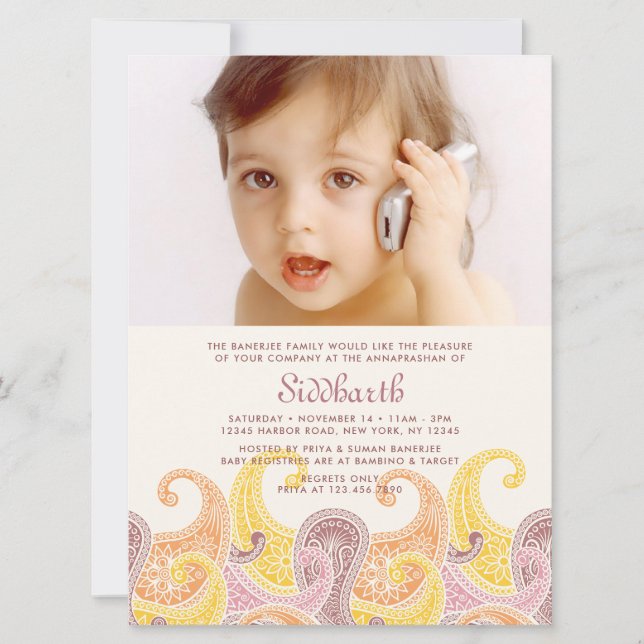 Paisley Annaprashan XL (First Rice) Invitation (Front)