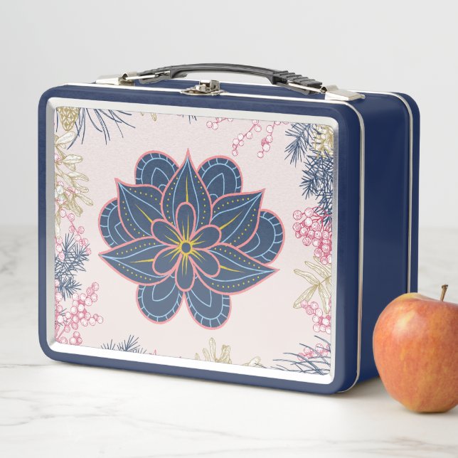 Paisley Art, Blue and Purple Floral Metal Lunch Box (In Situ)