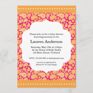 Paisley Baby Shower Invitation - Orange