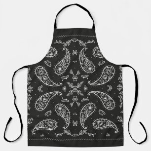 Paisley bandana: black and white print apron