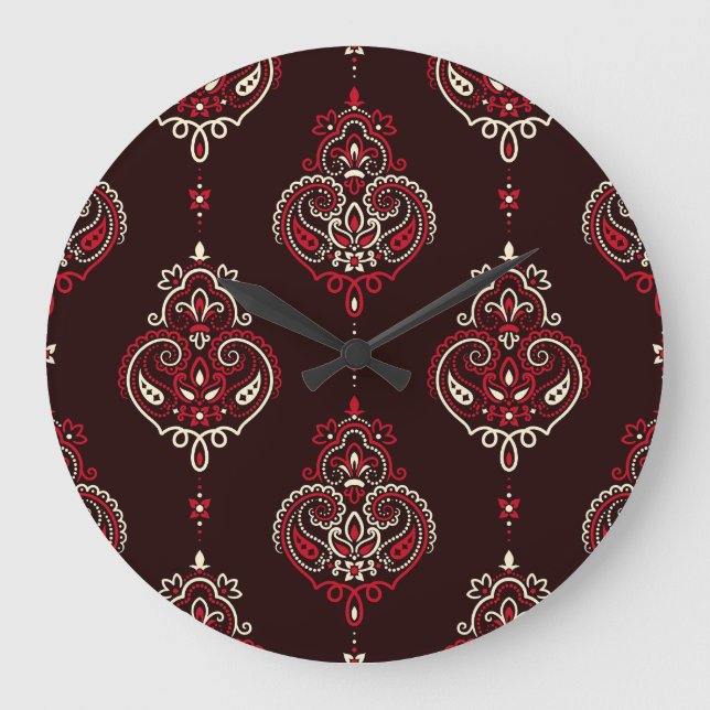 Paisley Bandanna: Boho Vintage Print. Large Clock (Front)