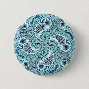 Paisley birds in baby blue 6 cm round badge