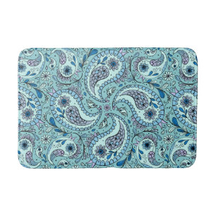 Paisley birds in baby blue bath mat