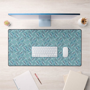 Paisley birds in baby blue desk mat