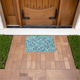 Paisley birds in baby blue doormat