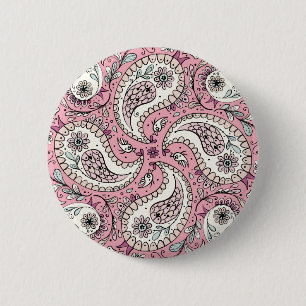 Paisley birds in baby pink 6 cm round badge