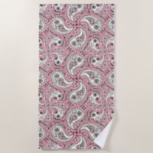 Paisley birds in baby pink beach towel