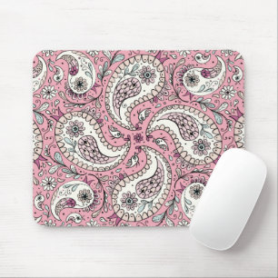 Paisley birds in baby pink mouse pad