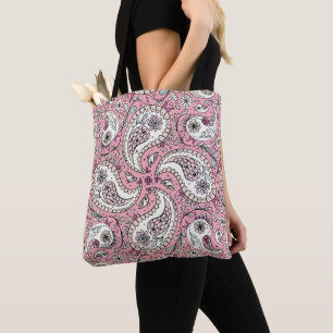 Paisley birds in baby pink tote bag