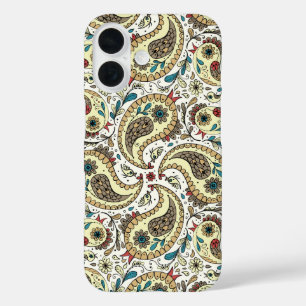 Paisley birds in yellow/brown and white iPhone 16 case