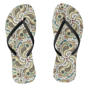 Paisley birds in yellow/brown and white jandals