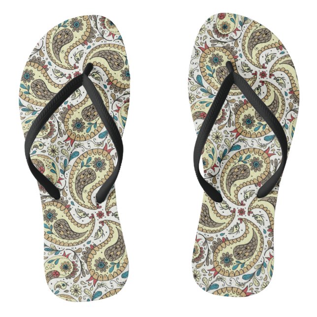 Paisley birds in yellow/brown and white jandals (Footbed)