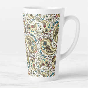 Paisley birds in yellow/brown and white latte mug