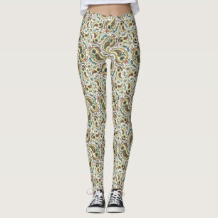 Paisley birds in yellow/brown and white leggings