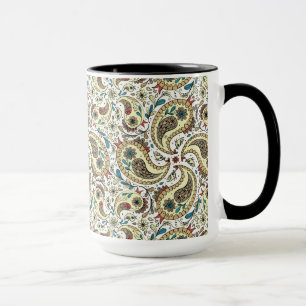 Paisley birds in yellow/brown and white mug