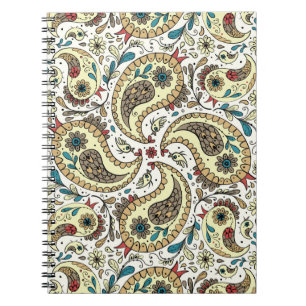 Paisley birds in yellow/brown and white notebook