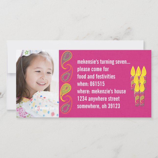 Paisley Birthdy Photo Invitation (Front)