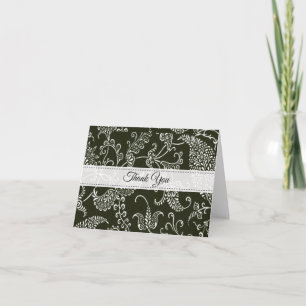 Paisley Black and White Monogram Initial Thank You Card